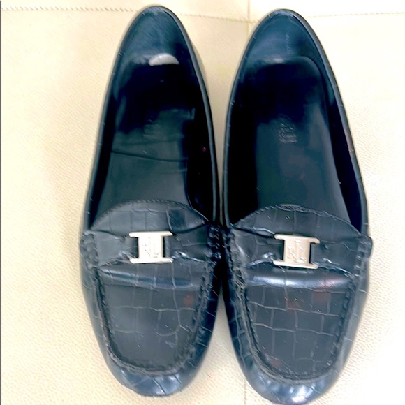 Women’s Ralph Lauren Careigh Black Crocodile Embossed Slip on Loafers -Size 10B - Picture 1 of 9